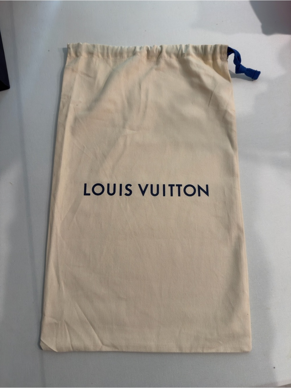 Louis Vuitton Cream Drawstring Logo Pouch with Navy Tie